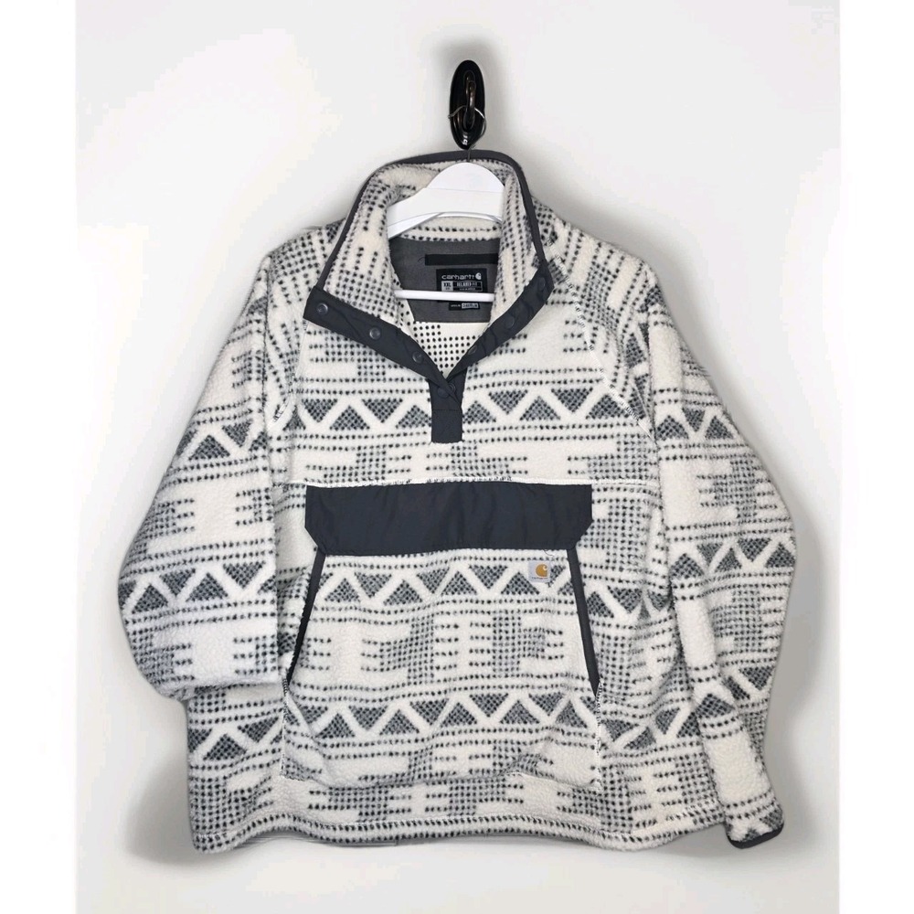 Carhartt Women's Relaxed Fit Fleece Quarter‎ Snap Pullover Aztec print Size XXL
